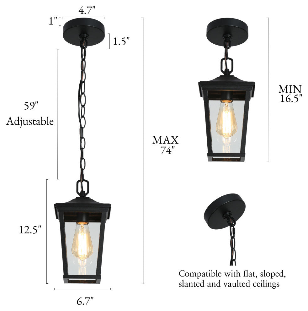 LNC 1-Light Matte Black Square Outdoor Pendant Light