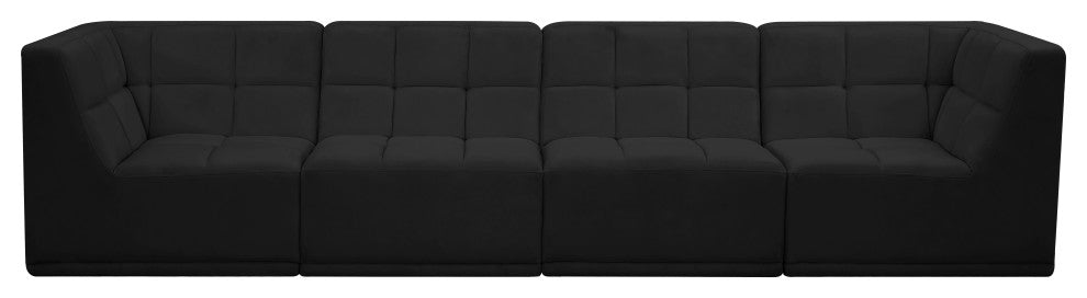 Relax Velvet Upholstered 4-Piece Modular Sofa, Black
