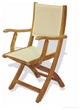 Teak Patio Dining Set, Harvest Table and Teak and Sling Providence Chairs cream