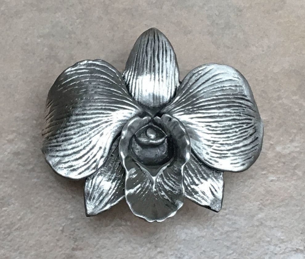 Large Orchid Knob, Antique Brass