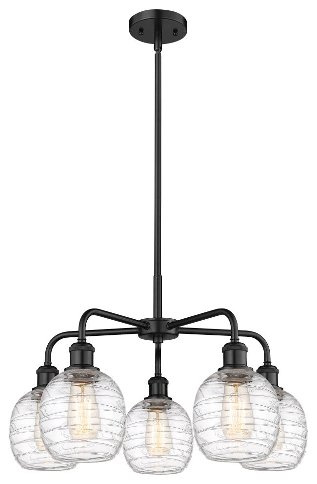 Belfast 5-Light 24" Stem Chandelier, Matte Black, Deco Swirl