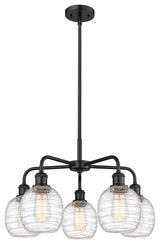 Belfast 5-Light 24" Stem Chandelier, Matte Black, Deco Swirl