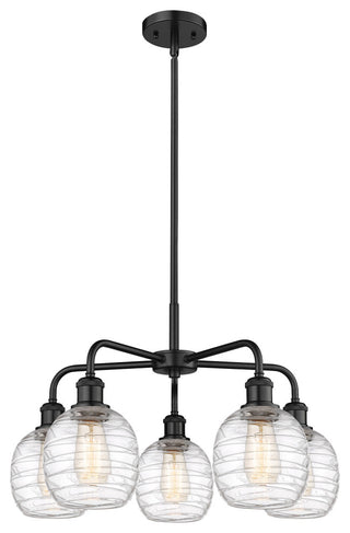 Belfast 5-Light 24" Stem Chandelier, Matte Black, Deco Swirl