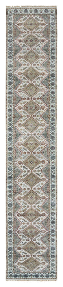 Ivory All Wool Rosettes Border XL Runner Sustainable Oriental Rug 2'6"x14'1"