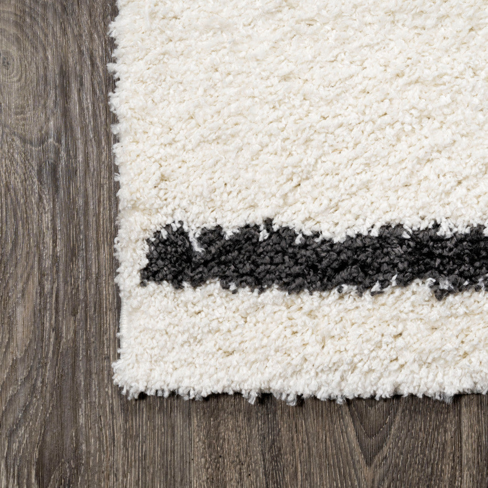 Alaro Berber Stripe Shag, White/Black, 2x10