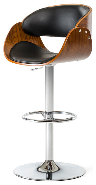 36" Black Leatherette  Veneer  And Steel Bar Stool