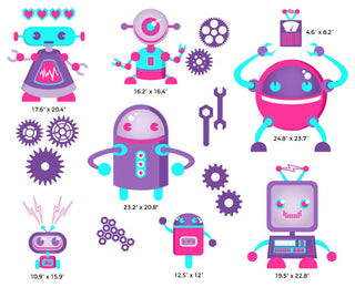 Robot Fabric Wall Decals for Girls, Full Set, Jumbo Sized