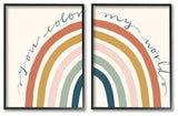You Color My World Rainbow Script Phrase Design Illustration, 2pc, each 11 x 14
