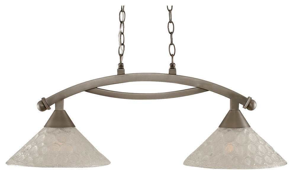 Bow 2 Light Island Light In Brushed Nickel, 12" Italian Bubble Glass