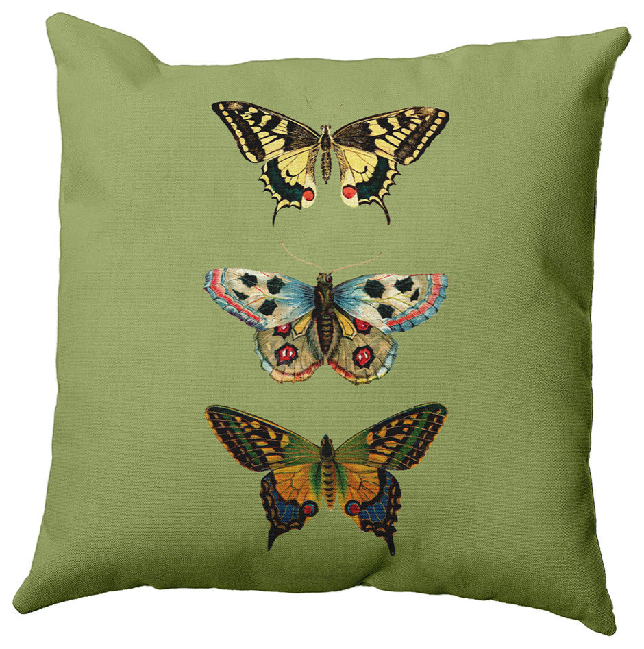 Butterflies Polyester Indoor Pillow, Apple Green, 20"x20"