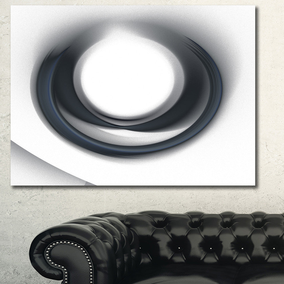 Large Fractal Black Circle on White, Abstract Wall Art Canvas, 40x30