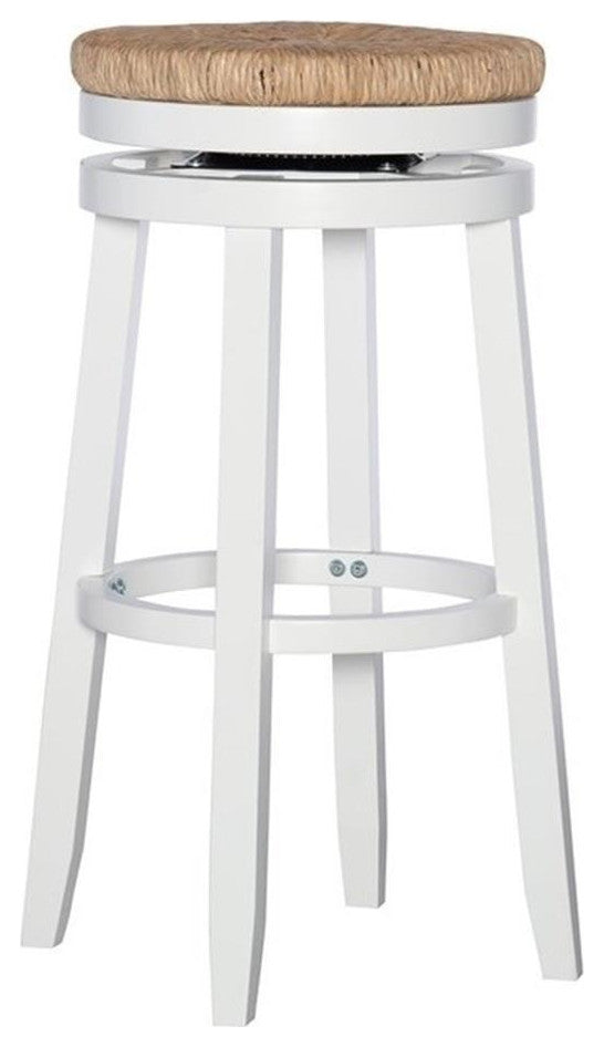 Linon Morgan 31.6" Wood Seagrass Swivel Seat Bar Stool in White