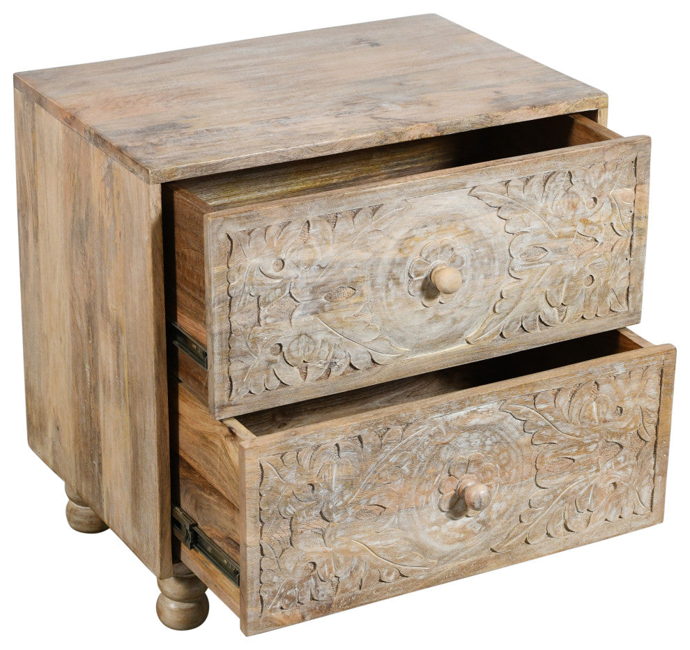 Cory 2-Drawer Solid Wood Nightstand, Natural Finish