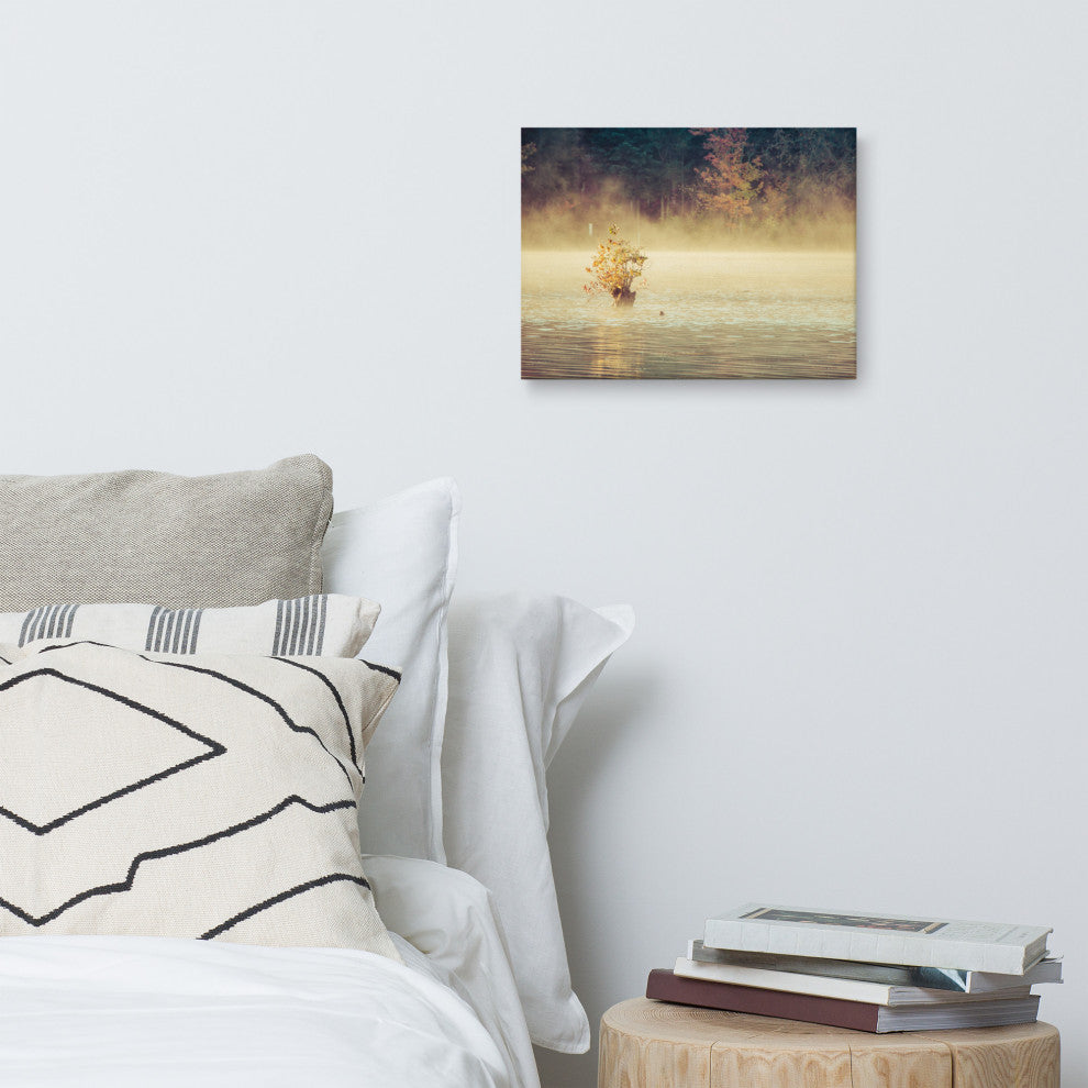 Golden Mist on Waples Pond Rural Landscape Photo Canvas Wall Art Print, 12" X 16"