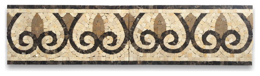 Marble Mosaic Border Listello Accent Tile Chandelier Emperador 5.9x12, 1 piece