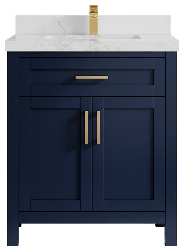 Cambridge 30 Single Sink Bath Vanity in Hale Navy Blue 2" Calacatta Nuvo