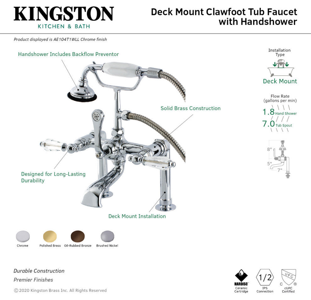 Kingston Brass AE103TWLL Wilshire Deck Mounted Roman Tub Filler - Brushed