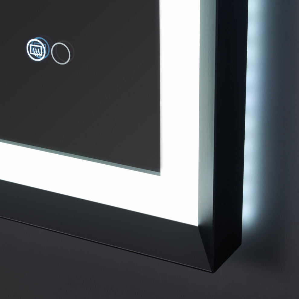 Beveled Bathroom LED Mirror Framed, Backlit and Front Light, Matte Black, 60"x28"