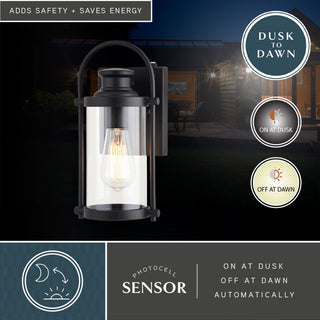 Winfield 1 Light Dusk to Dawn Matte Black Wall Lantern, 5.75"wx11.5"hx5.5"d