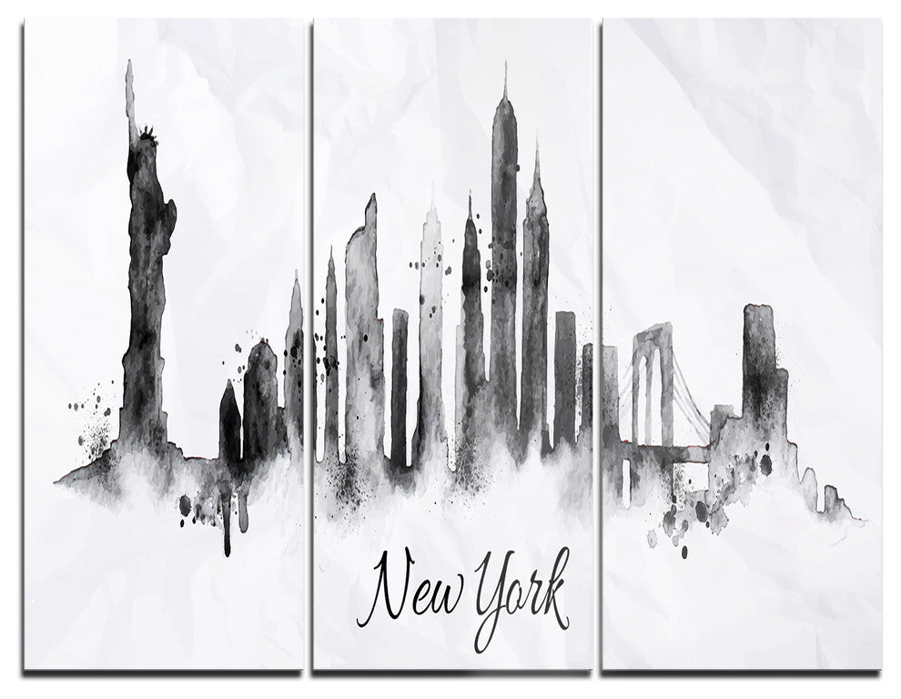"Silhouette Ink New York" Glossy Metal Wall Art, 3 Panels, 36"x28"