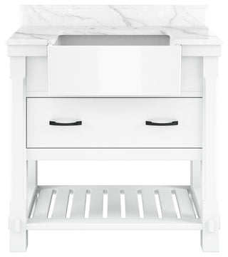 Freestanding Bath Vanity in White with White Quartz Top, 36in
