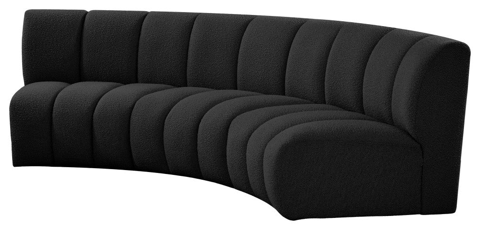 Infinity Black Boucle Fabric Upholstered Arc Shaped Modular Sectional, Black, 3-Piece, Arc-Shaped