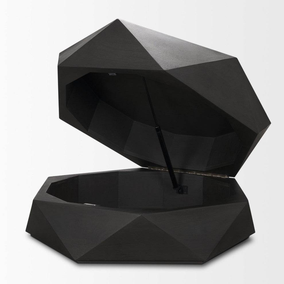 Arreto Hexagonal Hinged Solid Wood Top and Base Coffee Table
