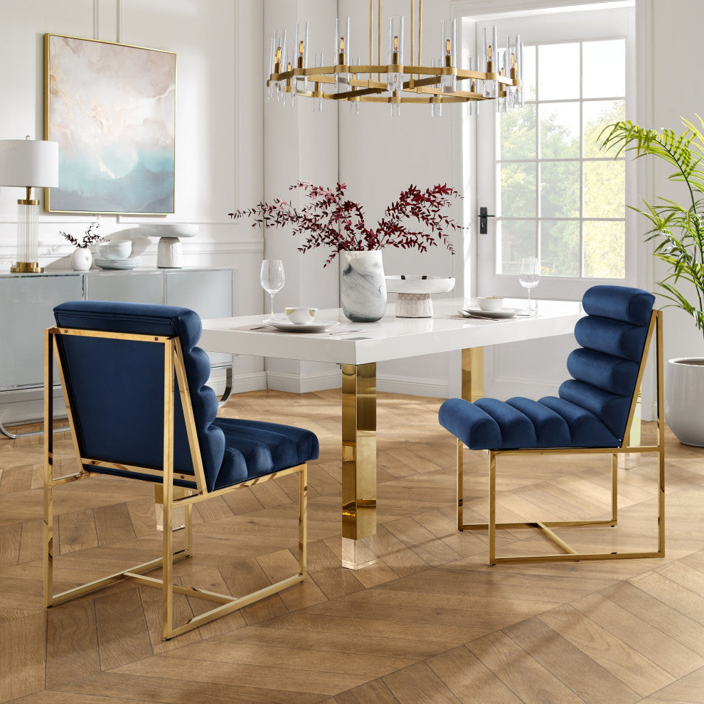 Inspired Home Maddyn Dining Chair, Velvet Navy/Gold