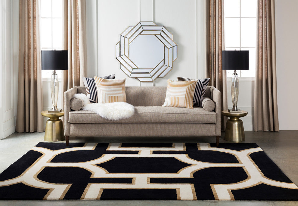 Intermezzo Modern Black, Cream Area Rug, 5'x7'6"