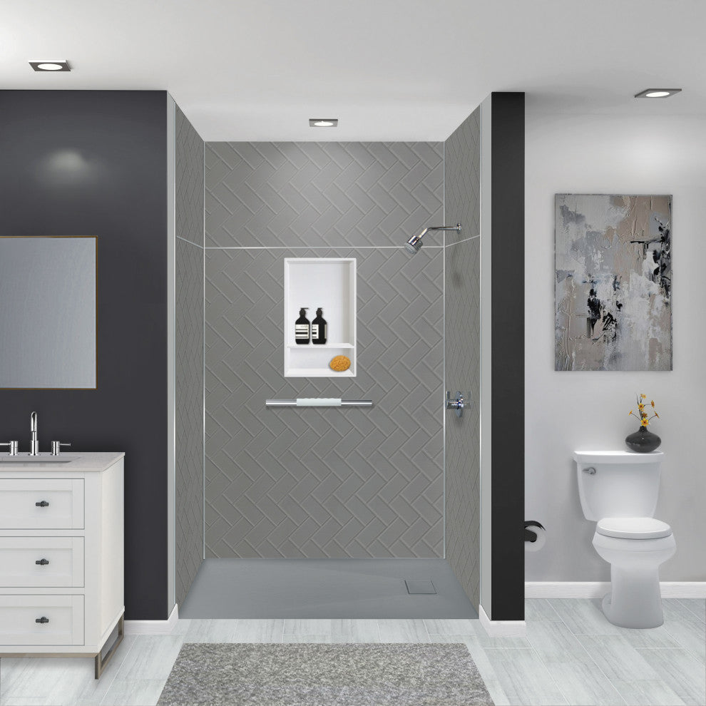Transolid PWKX60367224-440 Prodigy 60"x36"x96" Shower Wall Kit Grey Herringbone