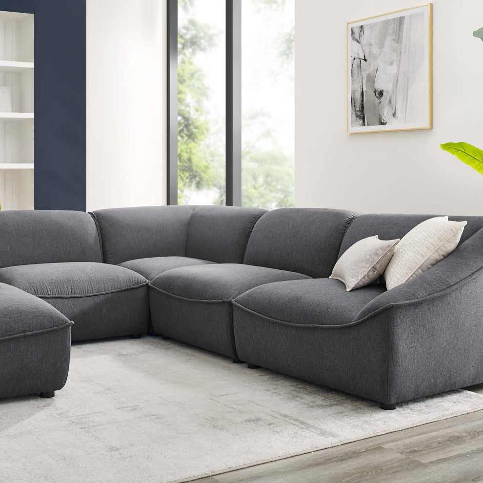Sectional Sofa Set, Fabric, Dark Gray, Modern, Living Lounge Hospitality