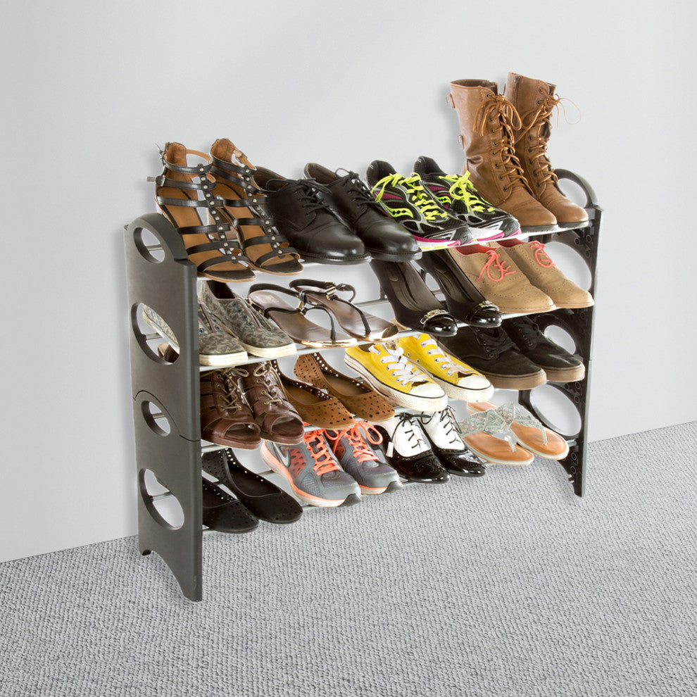 Stackable Shoe Rack 4-Tier Freestanding Organizer for Closets or Entryway