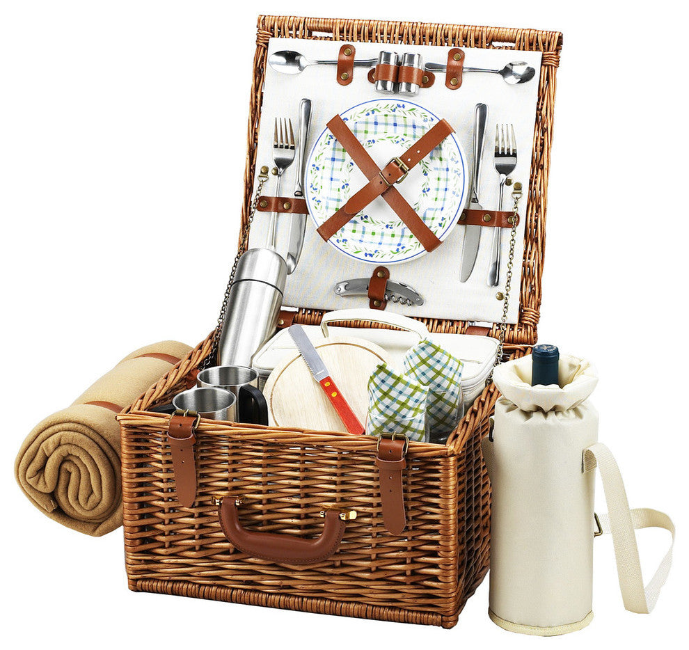 Cheshire Basket For Two With Coffee Set And Blanket, Wicker W and Gazebo