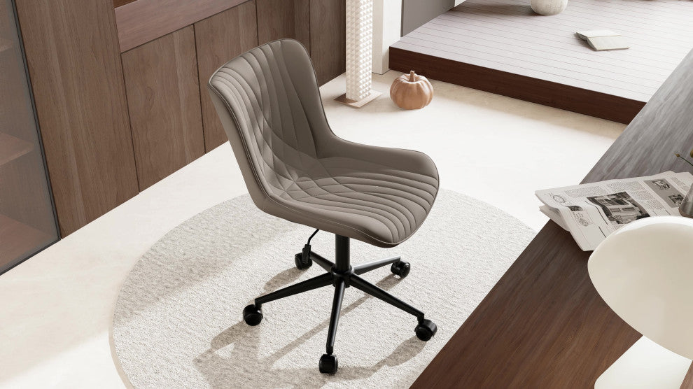 Younike Armless Upholstered Faux Leather Rolling Office Chair, Khaki