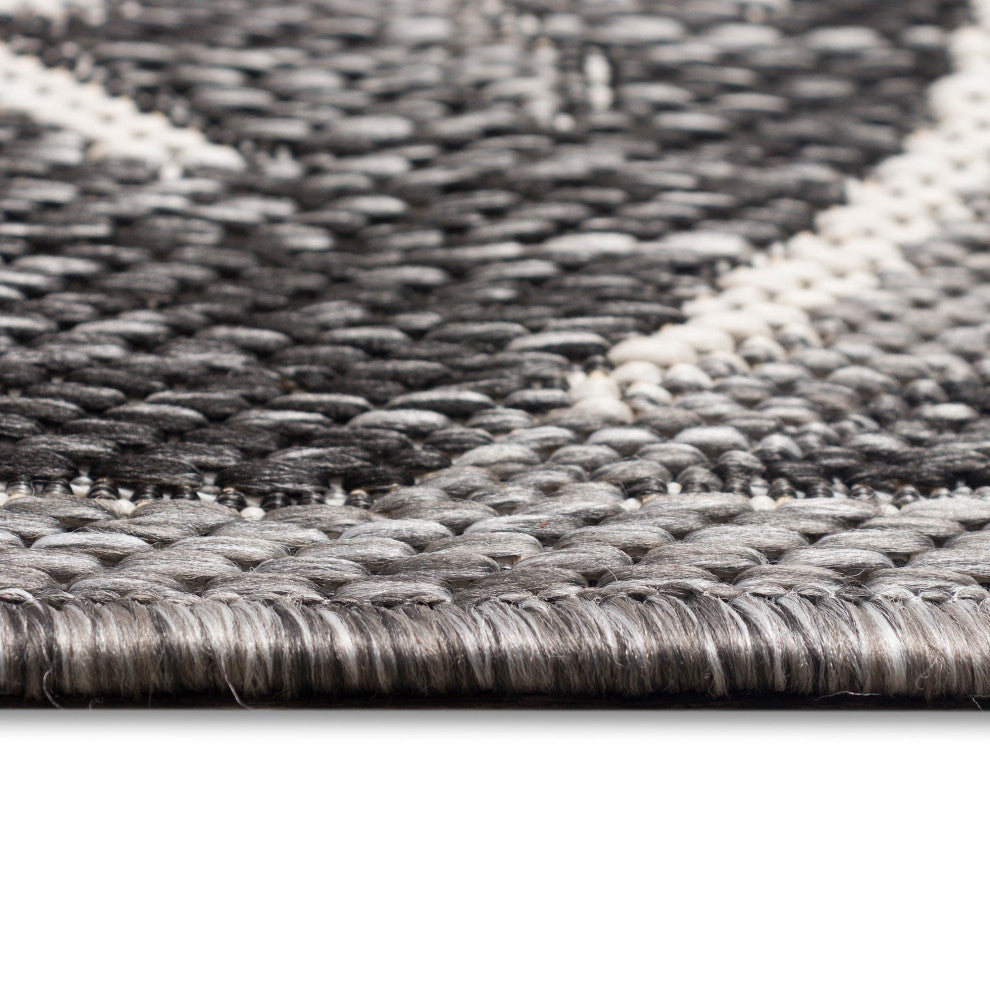 Malibu Pine Border Indoor/Outdoor Rug, Charcoal, 8'10"x11'9"