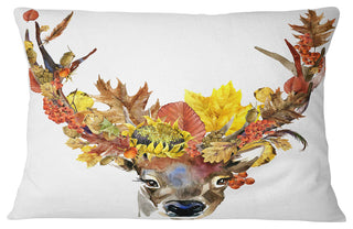 Roe Deer with Flowers Floral Throw Pillow, 12"x20"