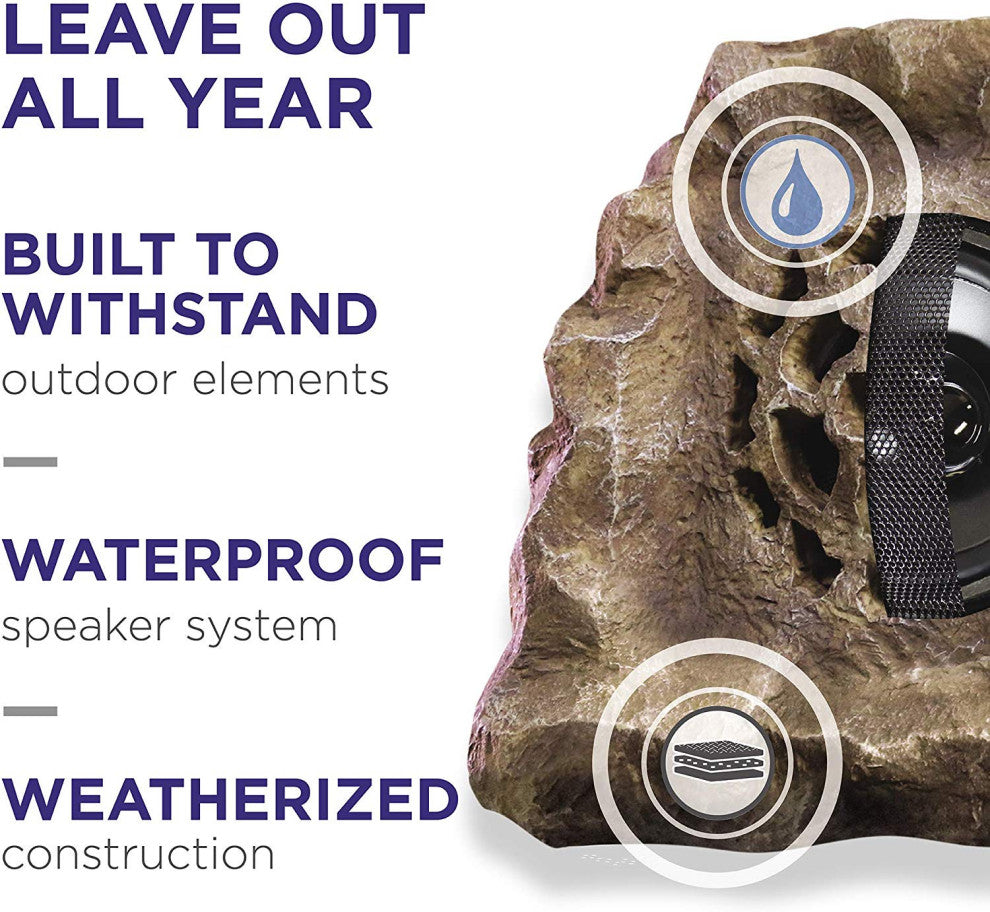 Solar-Powered Outdoor Waterproof Bluetooth Rock Speaker, Brown