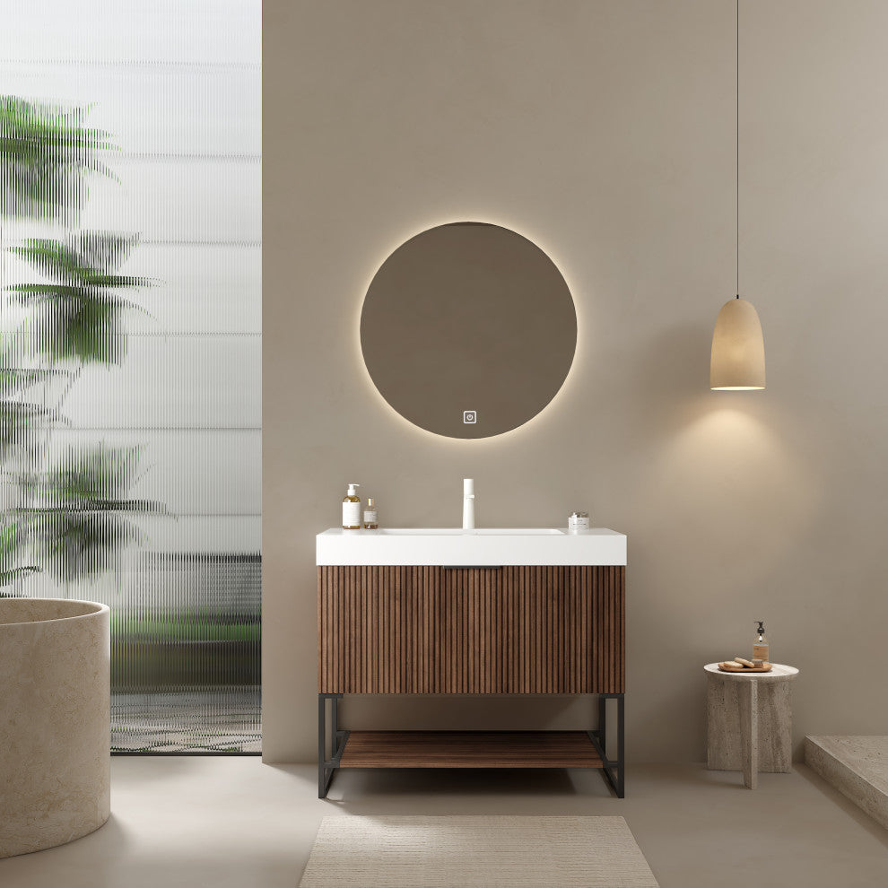 Plywood Freestanding Bathroom Vanity Set with Integrated Acrylic Sink, Walnut, 36in