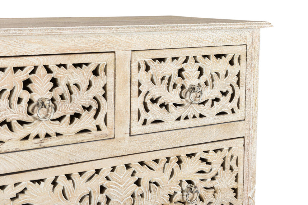 Delaney Carved Tall Chest, Distressed Off-White