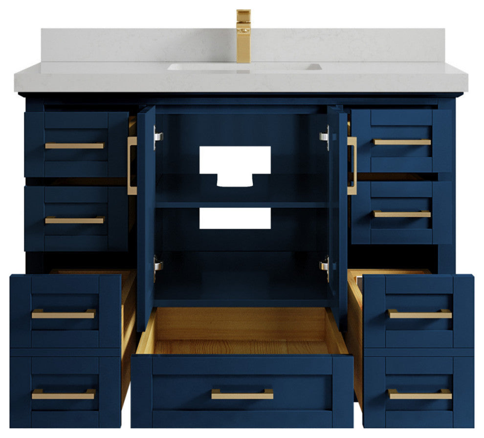 Boston 48 Single Sink Bath Vanity in Navy Blue 2" Carrara Quartz