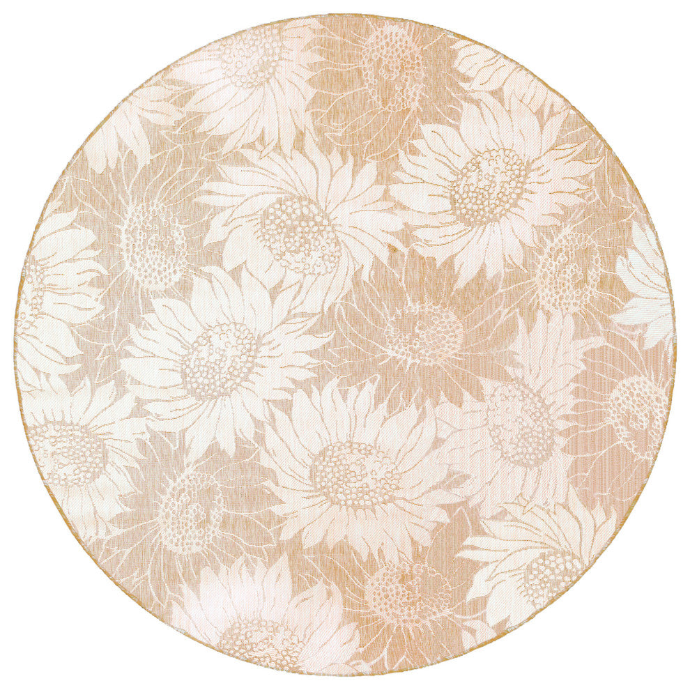 Carmel Sunflower Field Indoor/Outdoor Rug, Sand, 7'10" Round