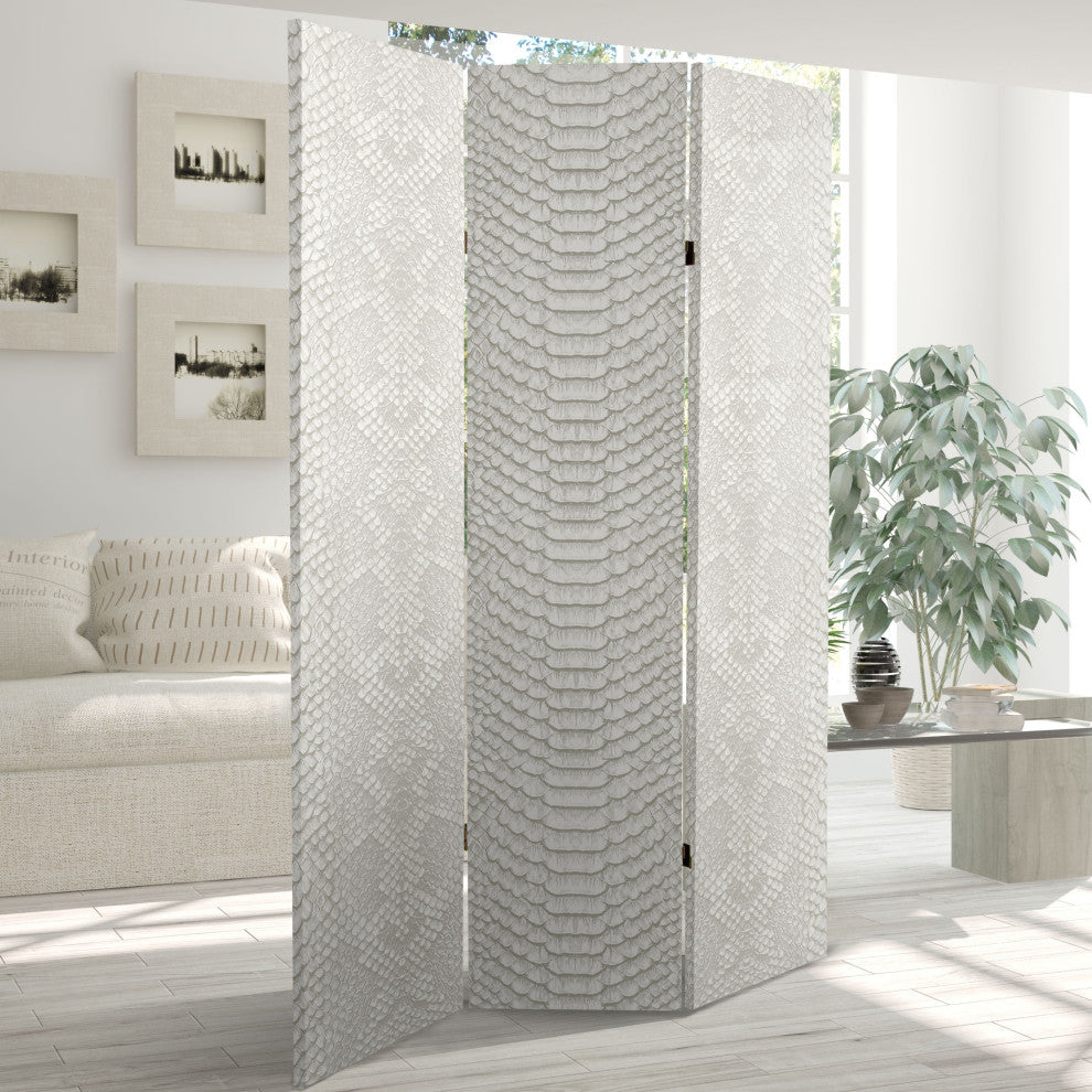 6' Tall Double Sided White Snake Print Canvas Room Divider