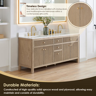 Cerrito Bathroom Vanity, Natural Oak, 72" Double, With Mirror