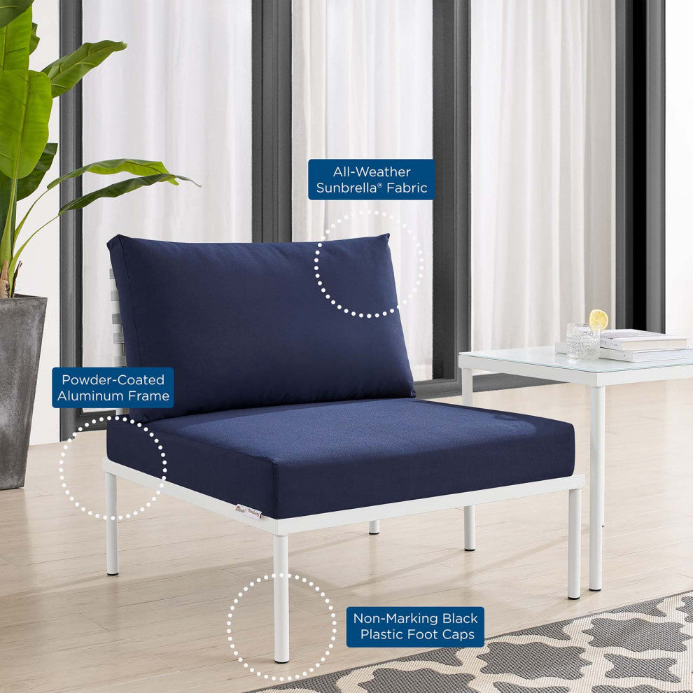 Sofa Middle Chair, Sunbrella, Aluminum, Metal, Blue Navy, Modern, Outdoor Patio