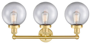 Edison Large Beacon 3-Light 25" Vanity Light, Satin Gold Finish, Clear Shade