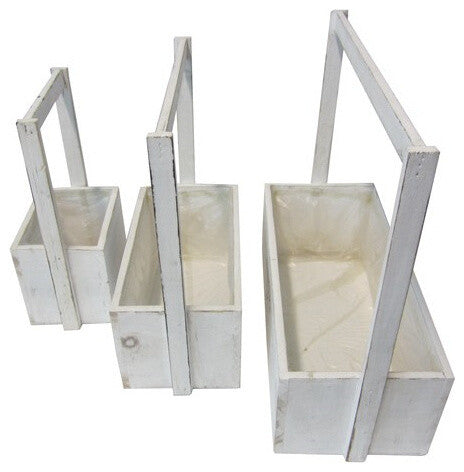 Flowers and Plants Painted White Planters, Set of 3