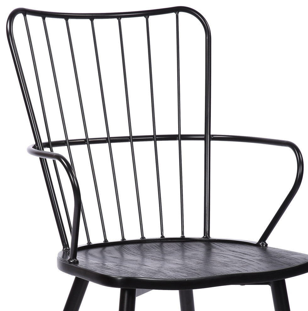 Parisa High Back Steel Chair, Black Finish and Black Brushed Wood