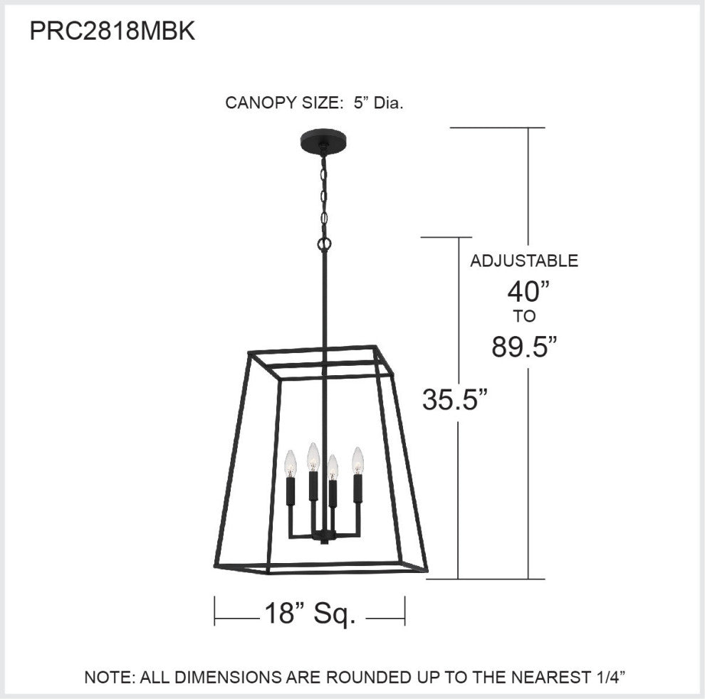 Quoizel PRC2818 Prescott 4 Light 18"W Taper Candle Pendant - Matte Black