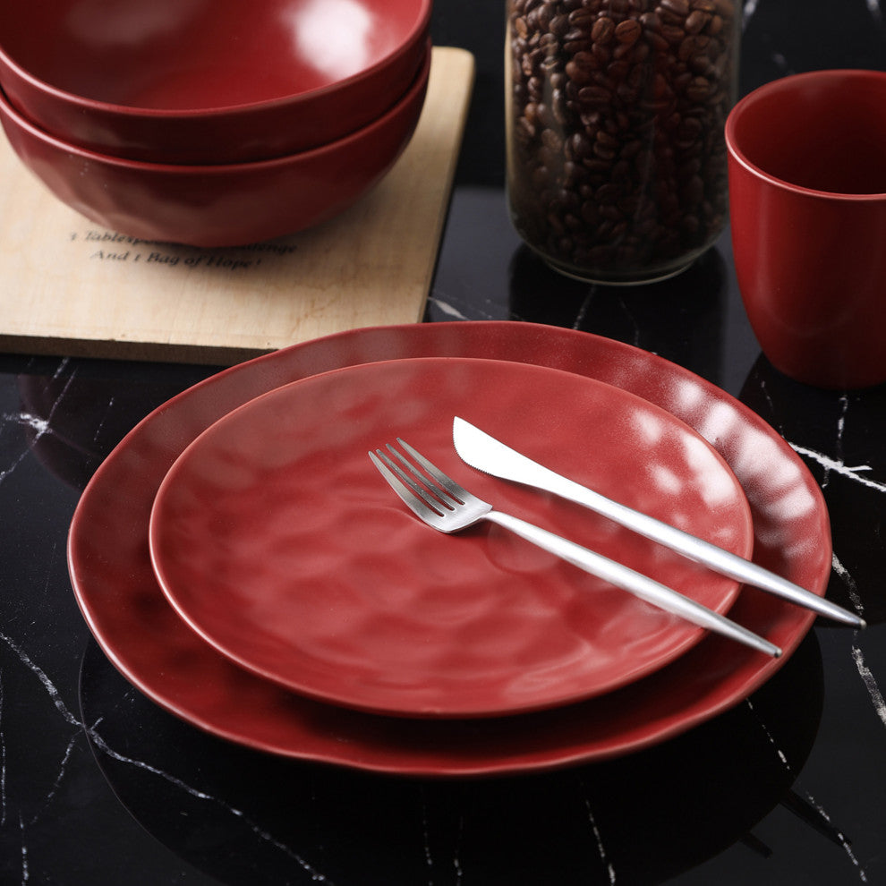 Stone Lain Sam Porcelain 16 Piece Dinnerware Set, Red