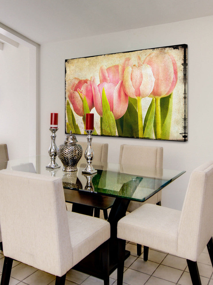 "Pink Tulips CU" Painting Print on Canvas by Malek
